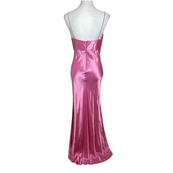 Vintage Cache Pink Y2K Satin Long Bias Cut Prom Slip Dress Gown Rhinestone Sz 6 - Picture 5 of 12